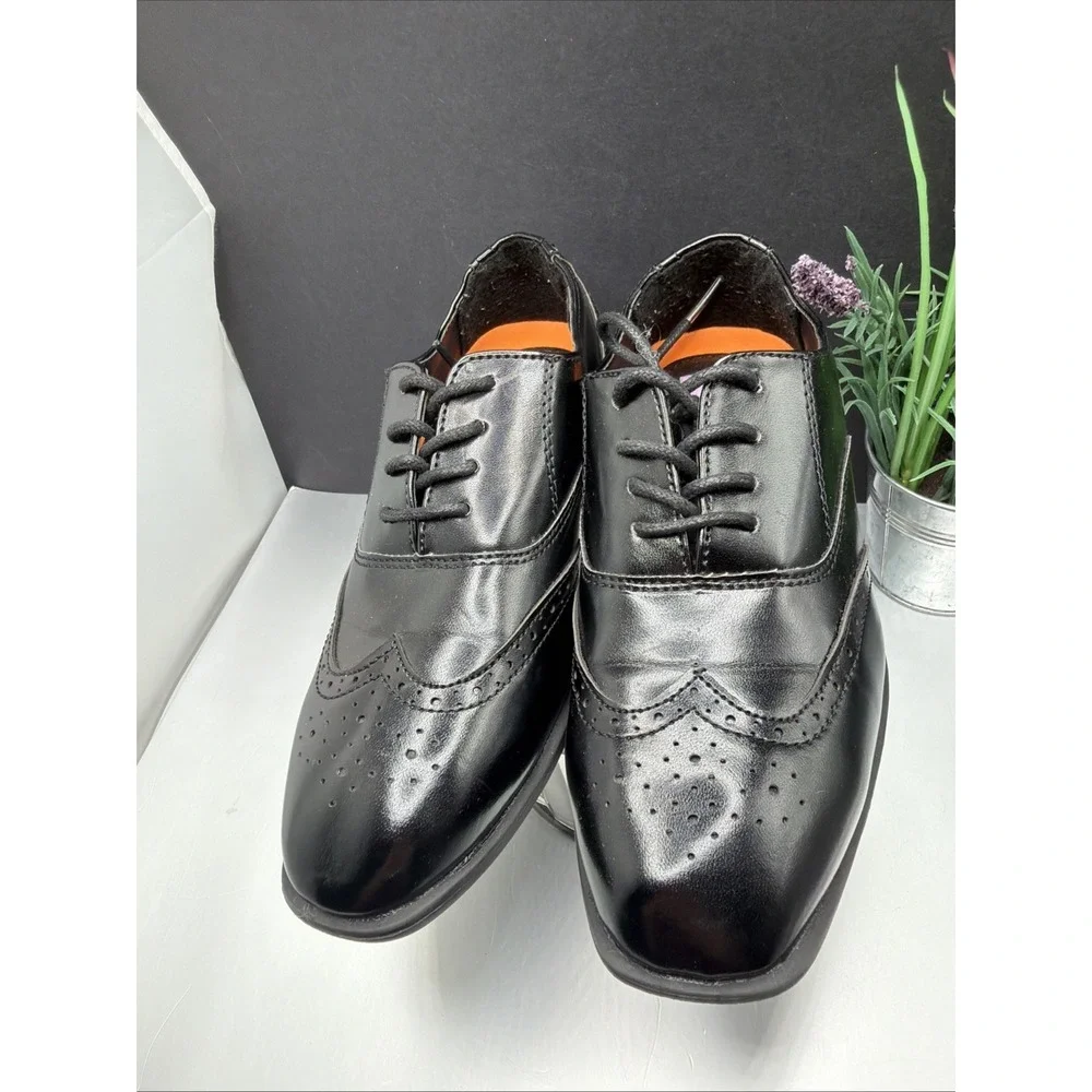 Jodano Oxford Shoes Boys US 7 Black Leather Memory Foam Formal Round Toe Lace Up